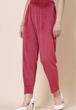Solid Color Velvet Pant in Dark Old Rose