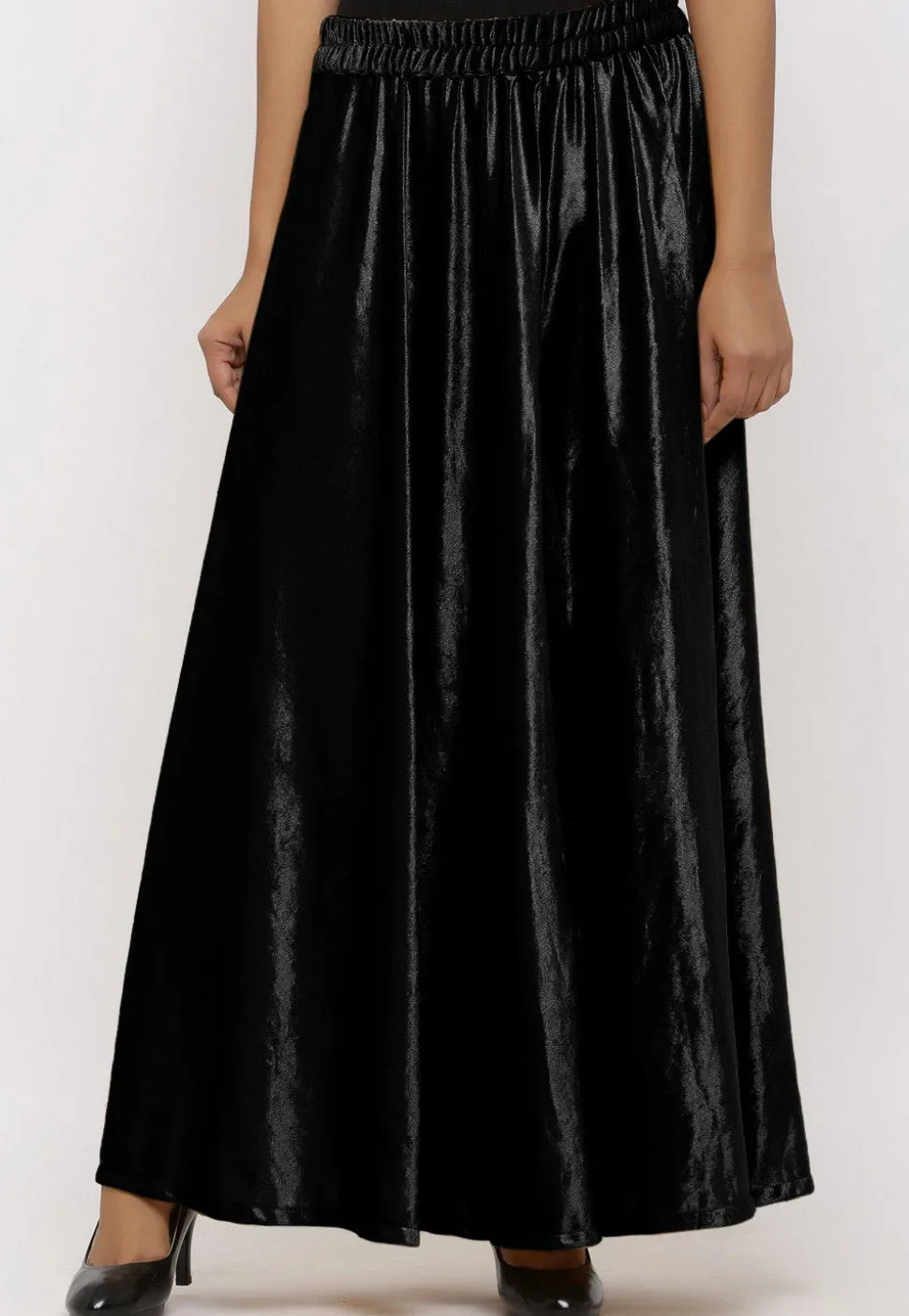 Solid Color Velvet Sharara in Black