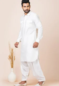 Solid Color Viscose Rayon Paithani Suit in Off White