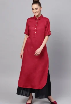 Solid Color Viscose Rayon Straight Kurta in Maroon