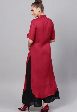 Solid Color Viscose Rayon Straight Kurta in Maroon