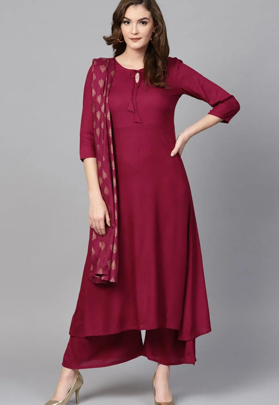 Solid Color Viscose Rayon Pakistani Suit in Magenta
