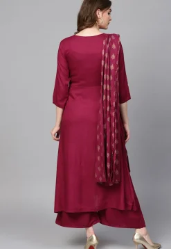 Solid Color Viscose Rayon Pakistani Suit in Magenta