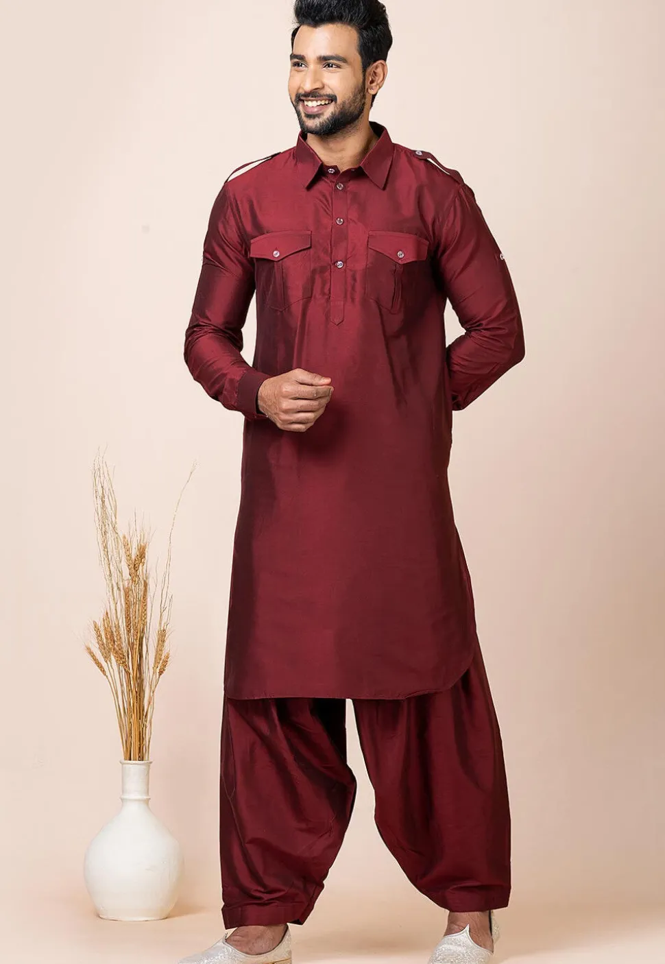 Solid Color Viscose Rayon Paithani Suit in Maroon