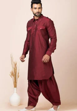 Solid Color Viscose Rayon Paithani Suit in Maroon
