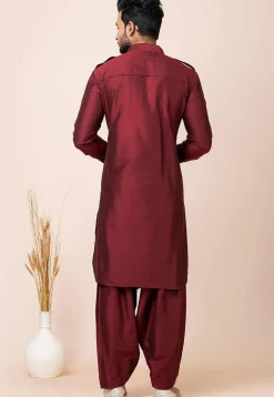 Solid Color Viscose Rayon Paithani Suit in Maroon