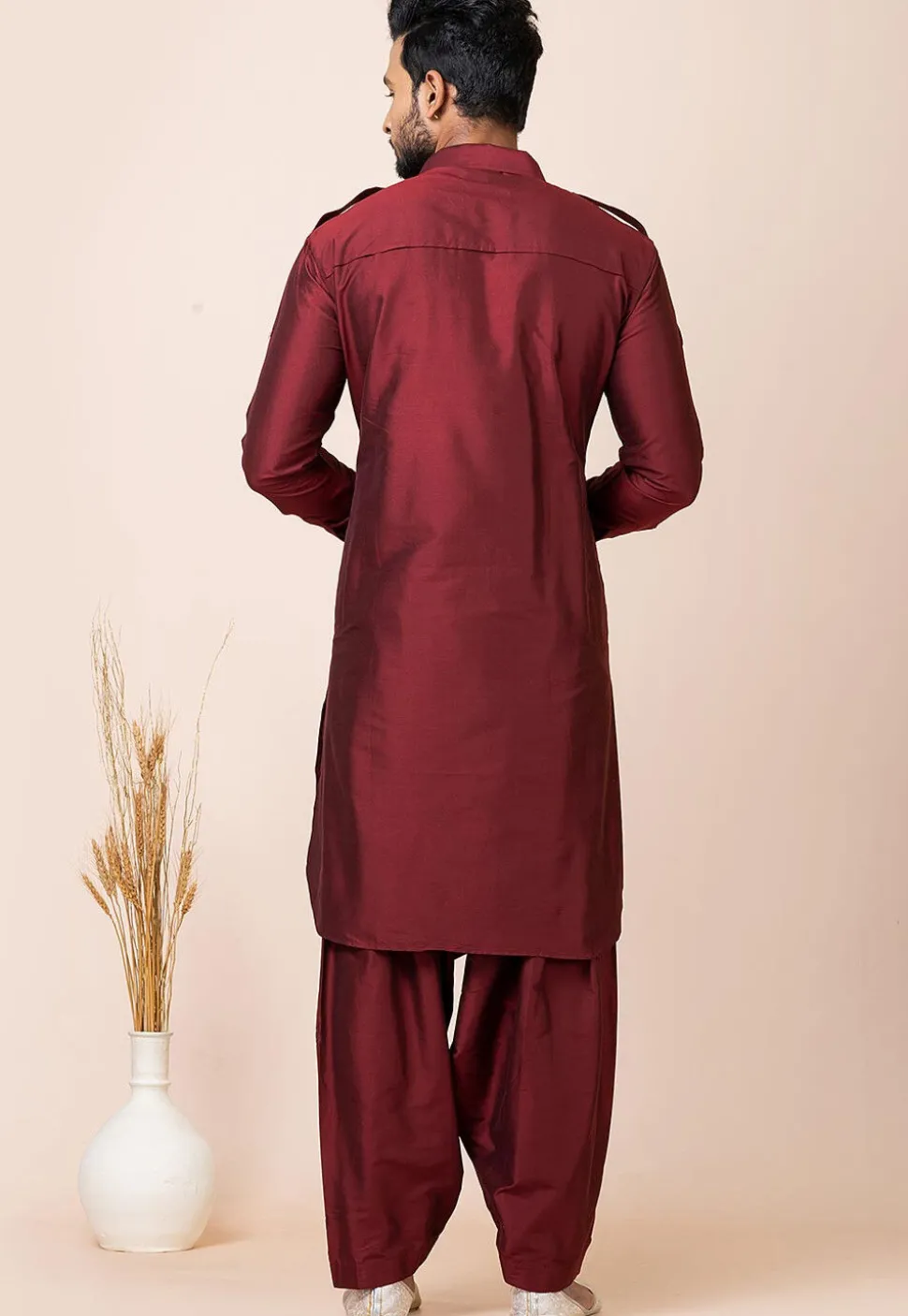Solid Color Viscose Rayon Paithani Suit in Maroon