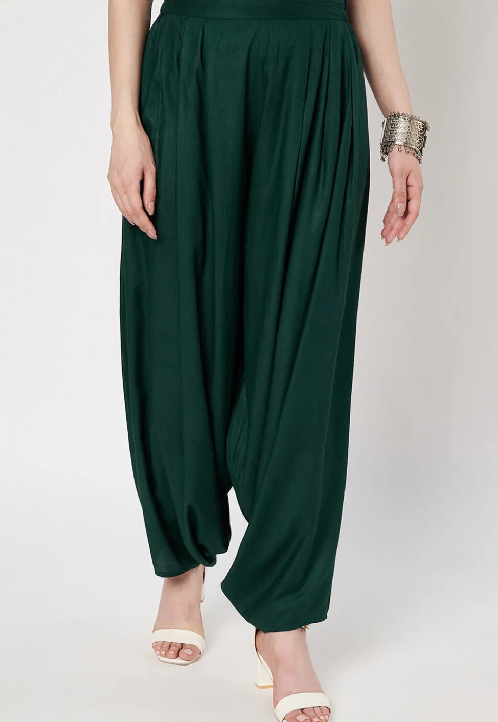 Solid Color Viscose Rayon Salwar in Dark Green