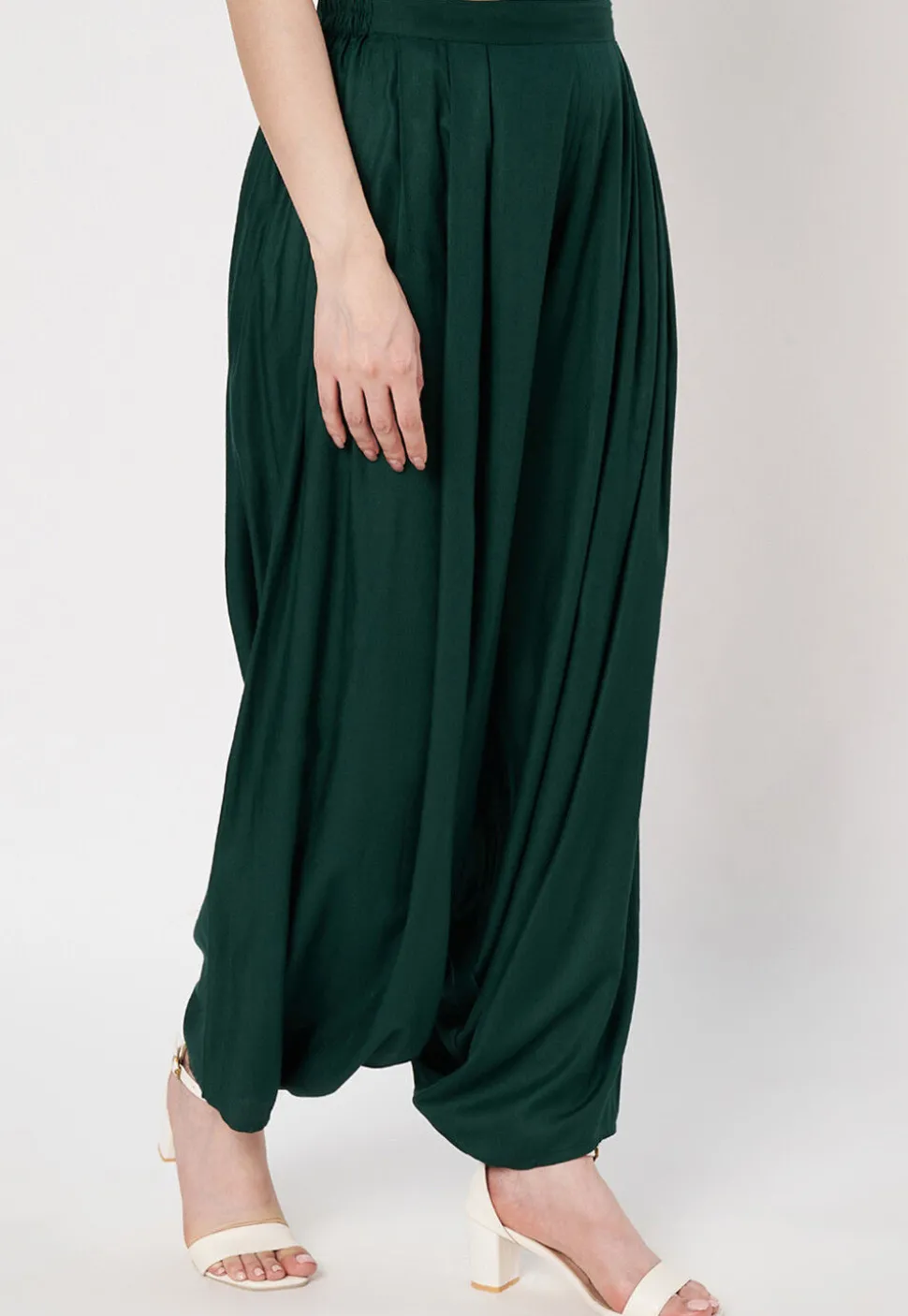 Solid Color Viscose Rayon Salwar in Dark Green