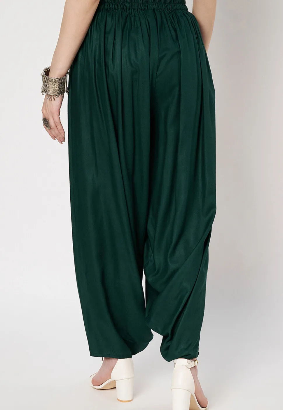 Solid Color Viscose Rayon Salwar in Dark Green