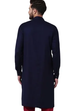 Solid Color Viscose Rayon Cowl Style Kurta in Navy Blue