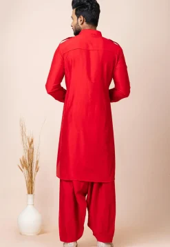 Solid Color Viscose Rayon Paithani Suit in Red