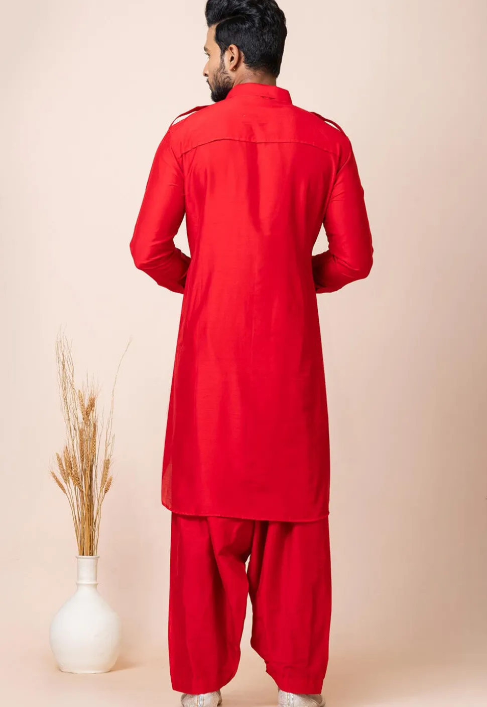 Solid Color Viscose Rayon Paithani Suit in Red