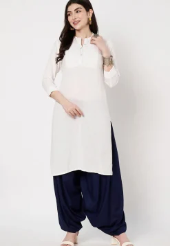 Solid Color Viscose Rayon Salwar in Navy Blue