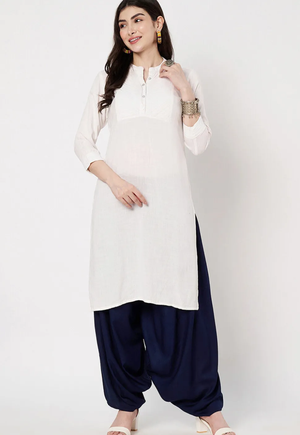 Solid Color Viscose Rayon Salwar in Navy Blue