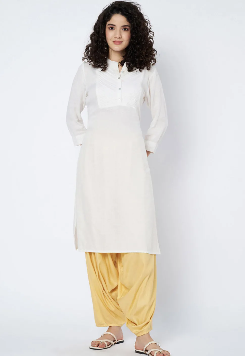 Solid Color Viscose Rayon Cowl Patiala in Yellow
