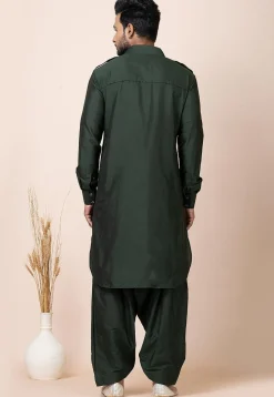 Solid Color Viscose Rayon Paithani Suit in Dark Green