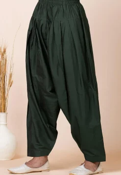 Solid Color Viscose Rayon Paithani Suit in Dark Green