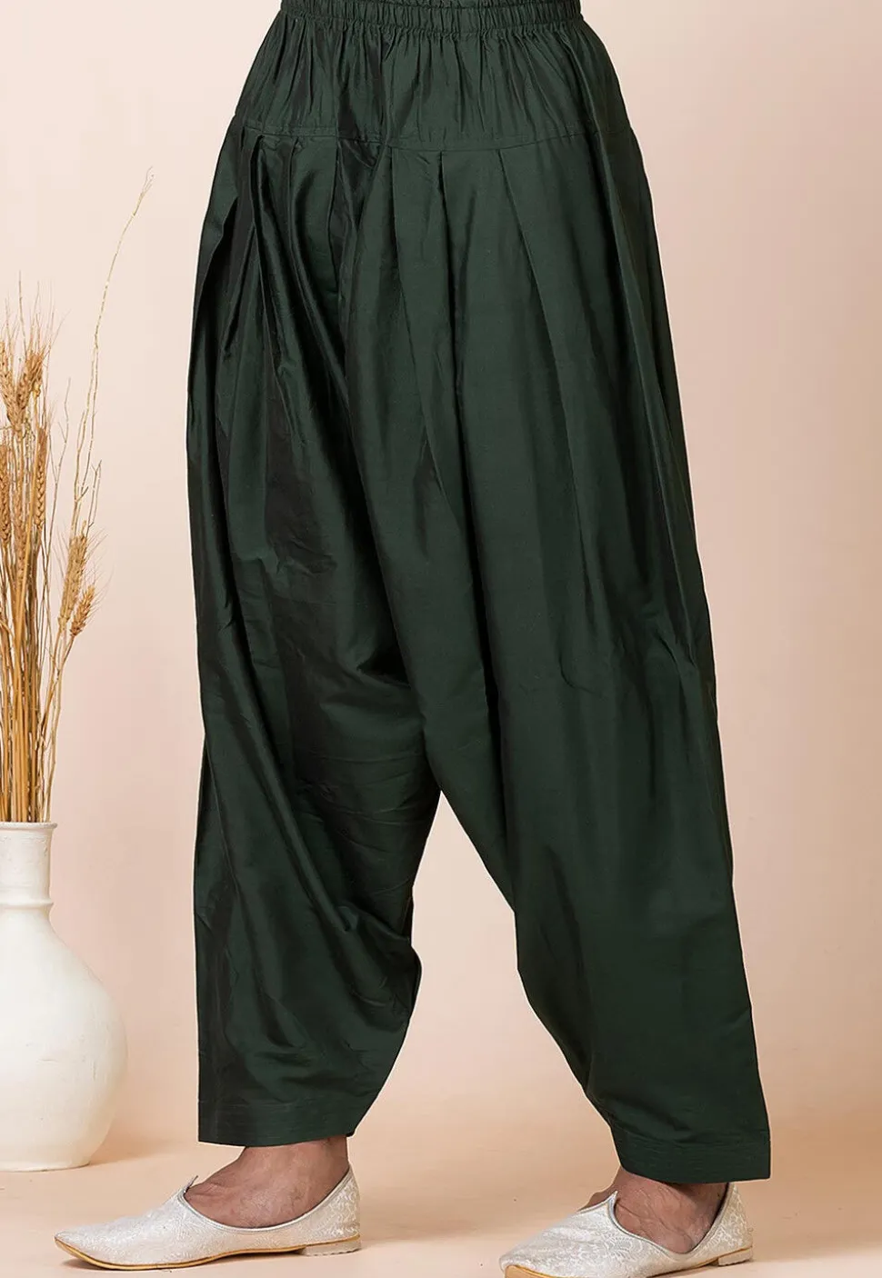 Solid Color Viscose Rayon Paithani Suit in Dark Green