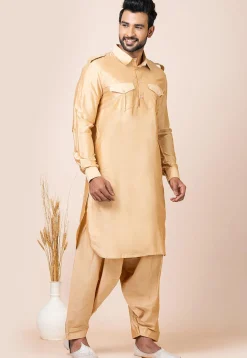 Solid Color Viscose Rayon Paithani Suit in Beige