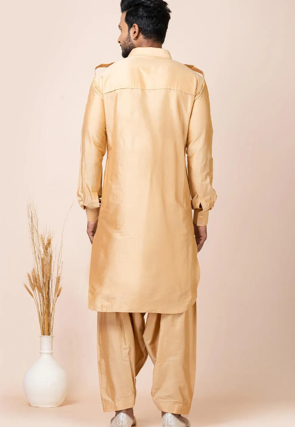 Solid Color Viscose Rayon Paithani Suit in Beige