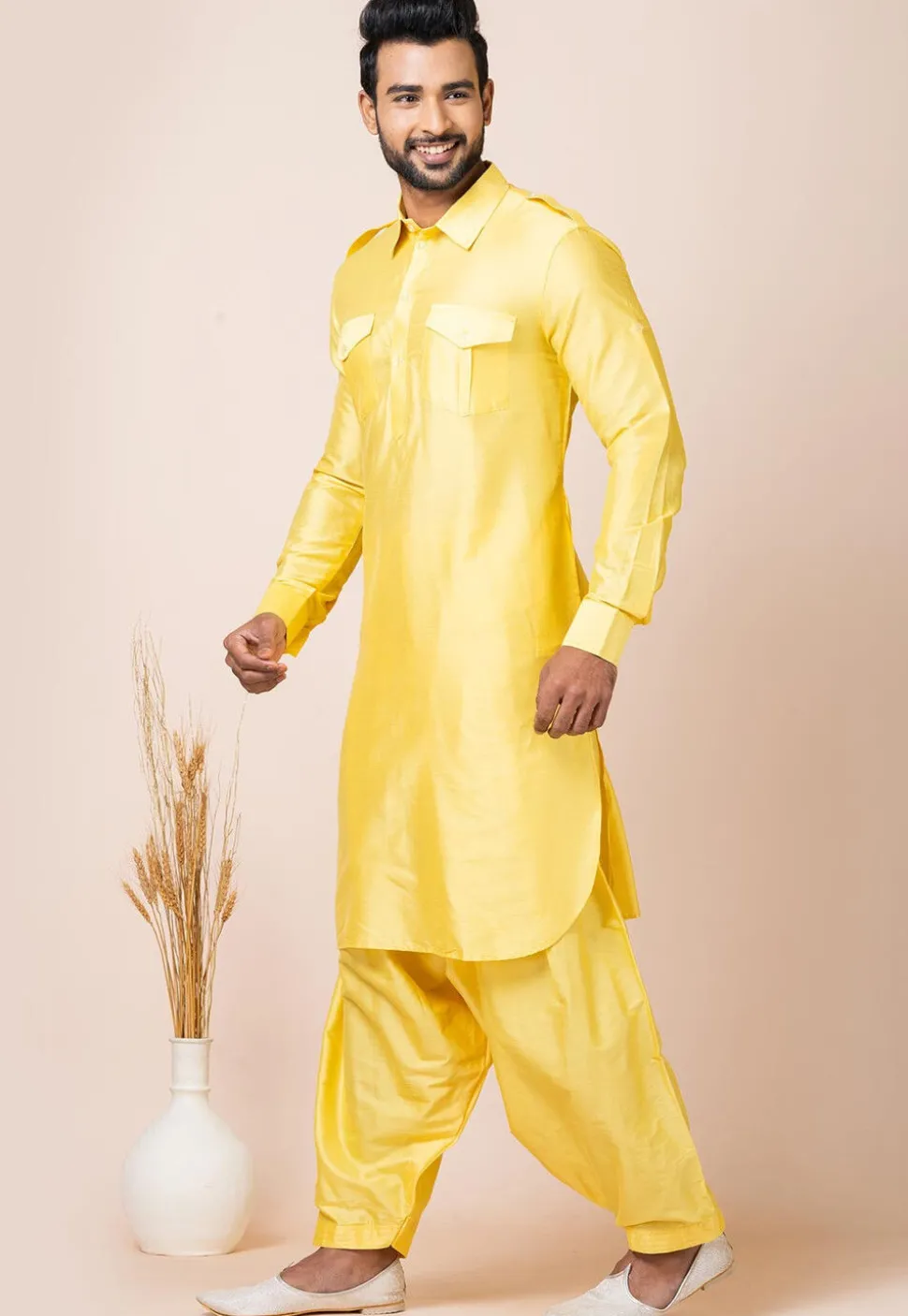 Solid Color Viscose Rayon Paithani Suit in Yellow