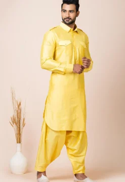 Solid Color Viscose Rayon Paithani Suit in Yellow