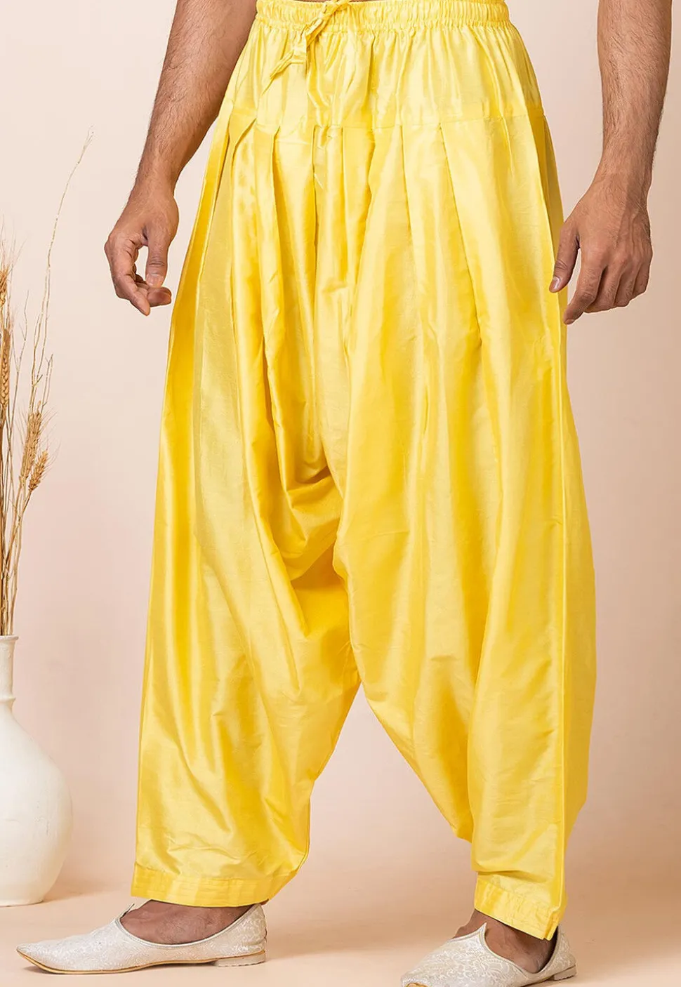 Solid Color Viscose Rayon Paithani Suit in Yellow