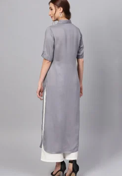 Solid Color Viscose Rayon Straight Kurta in Grey