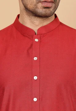 Solid Color Viscose Silk Kurta in Red