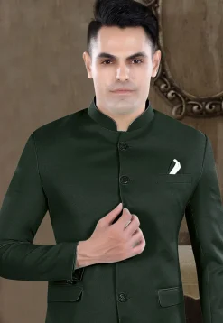 Solid Color Viscose Silk Jodhpuri Suit in Dark Green