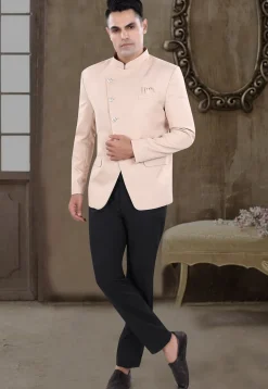 Solid Color Viscose Silk Jodhpuri Suit in Peach