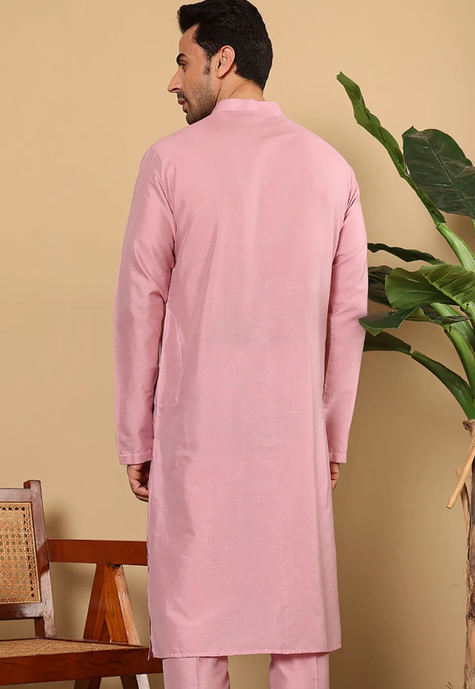 Solid Color Viscose Silk Kurta in Pink