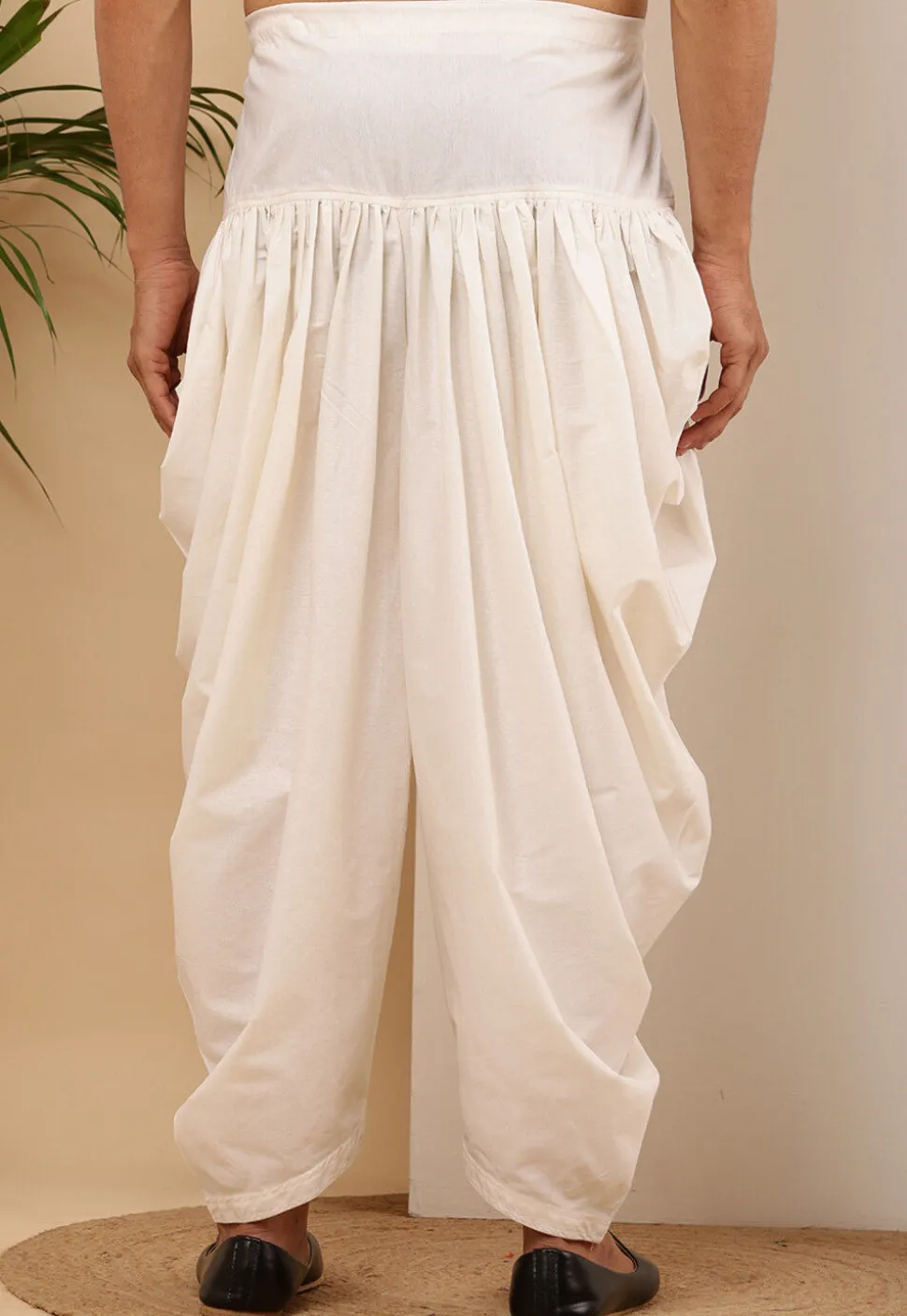 Solid Color Viscose Silk Dhoti in White