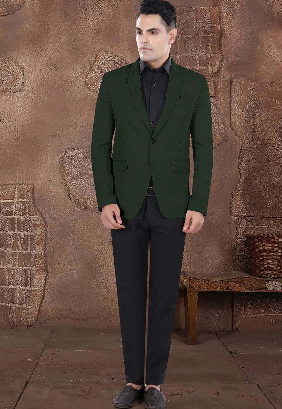Solid Color Viscose Silk Blazer in Dark Green