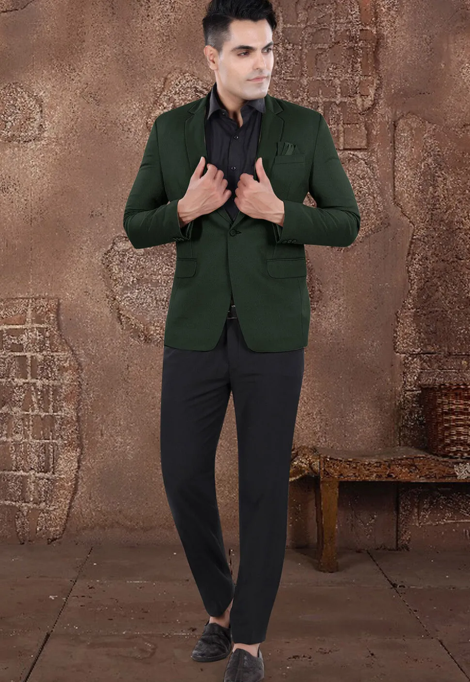 Solid Color Viscose Silk Blazer in Dark Green