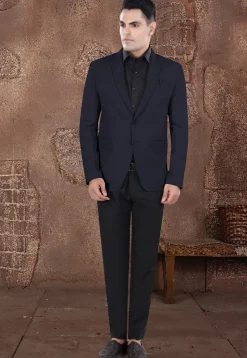 Solid Color Viscose Silk Blazer in Navy Blue