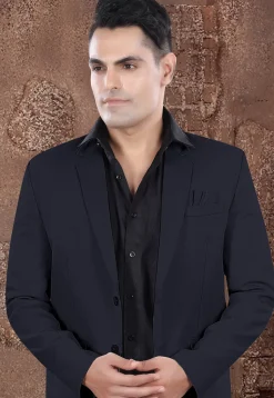 Solid Color Viscose Silk Blazer in Navy Blue