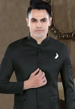 Solid Color Viscose Silk Jodhpuri Suit in Black