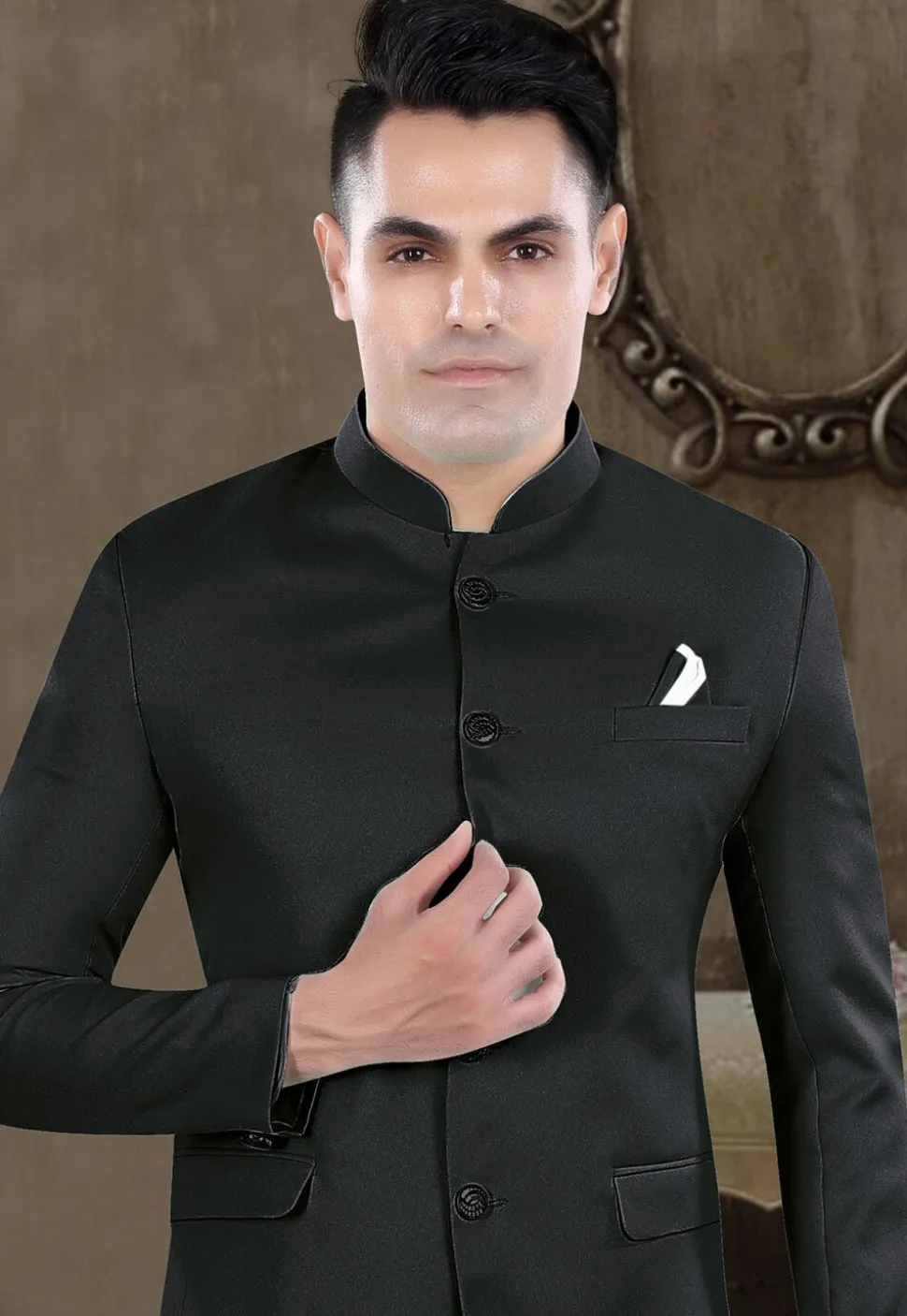 Solid Color Viscose Silk Jodhpuri Suit in Black