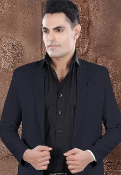 Solid Color Viscose Silk Blazer in Navy Blue