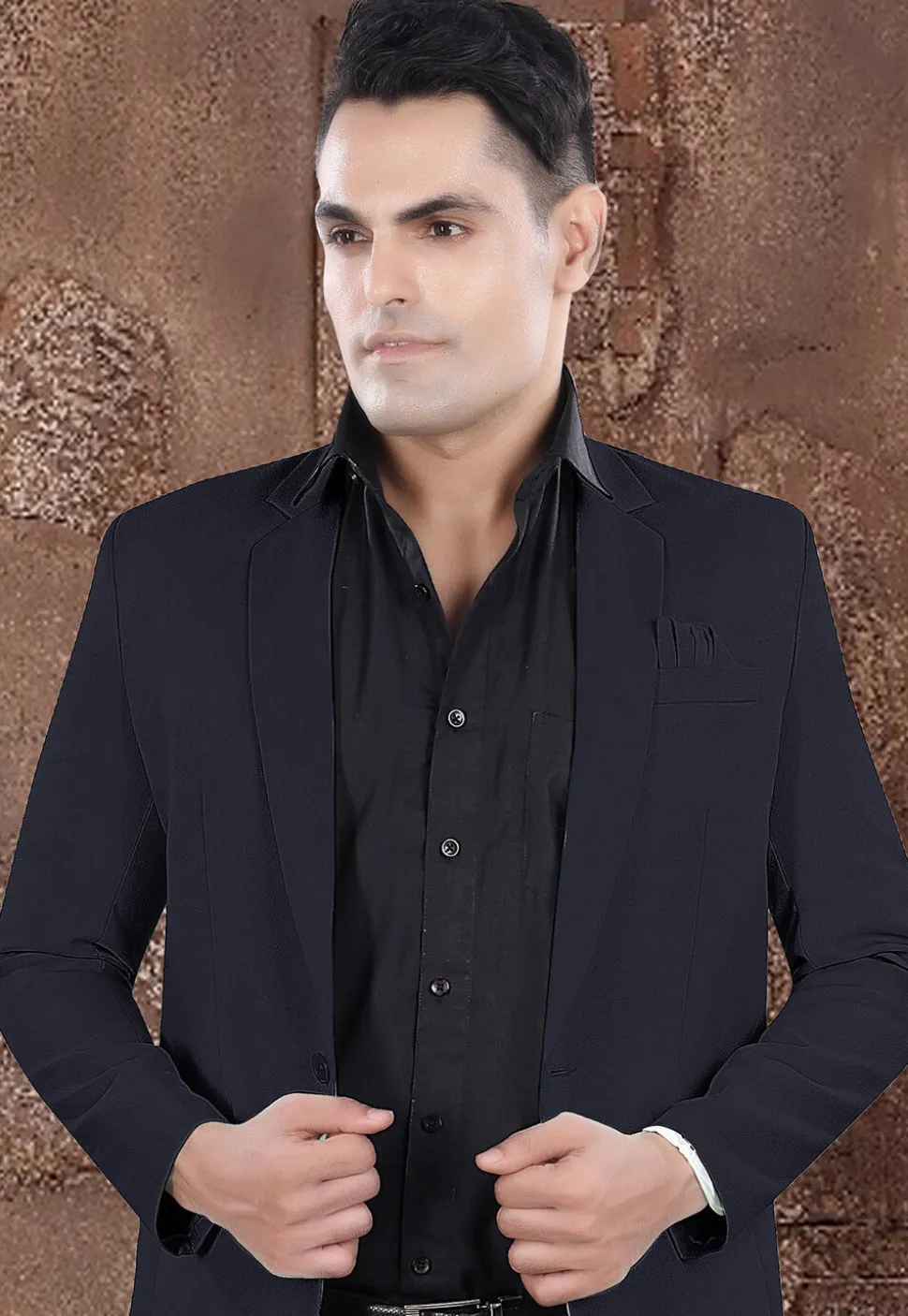 Solid Color Viscose Silk Blazer in Navy Blue