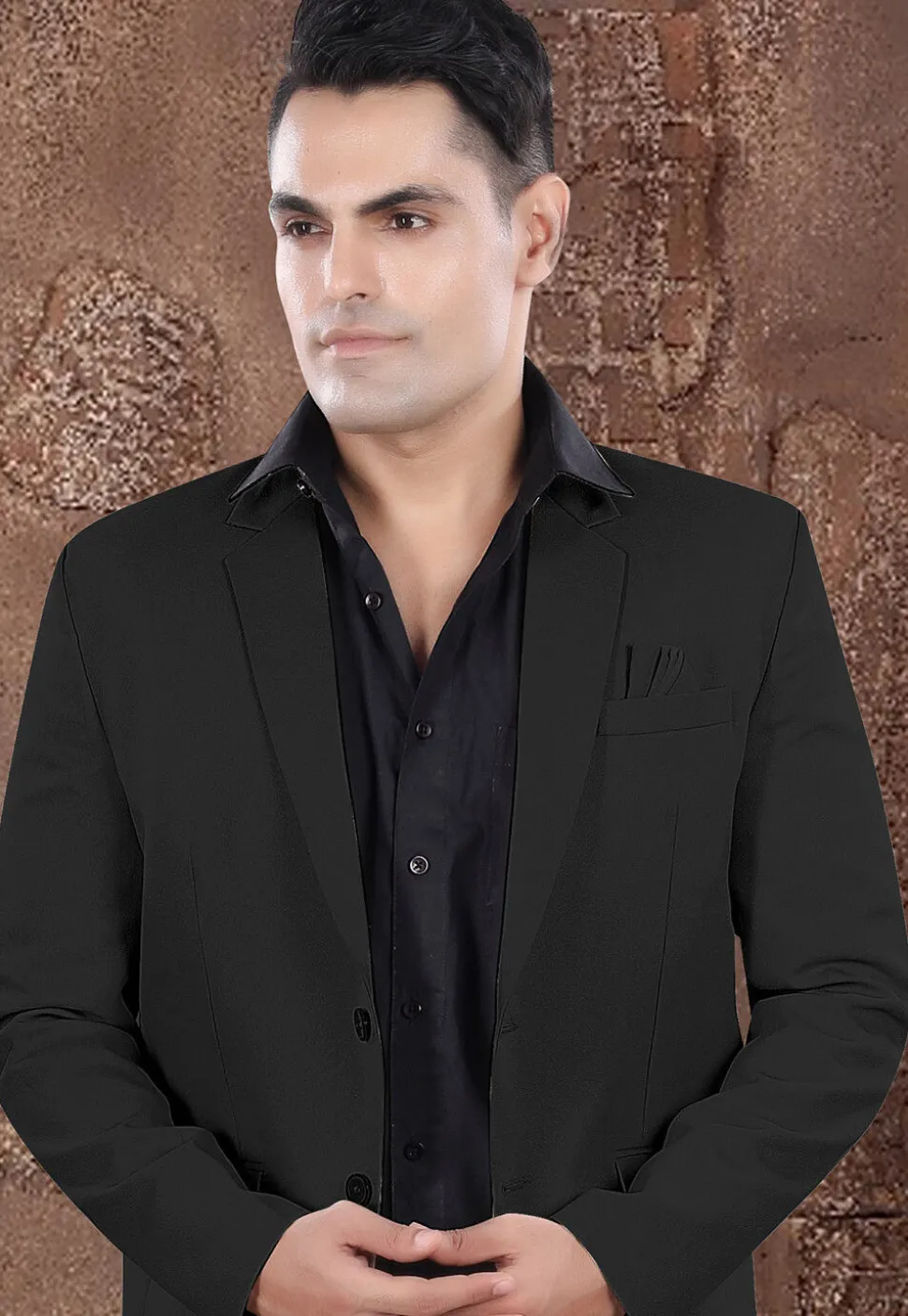 Solid Color Viscose Silk Blazer in Black