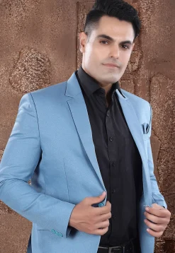 Solid Color Viscose Silk Blazer in Sky Blue