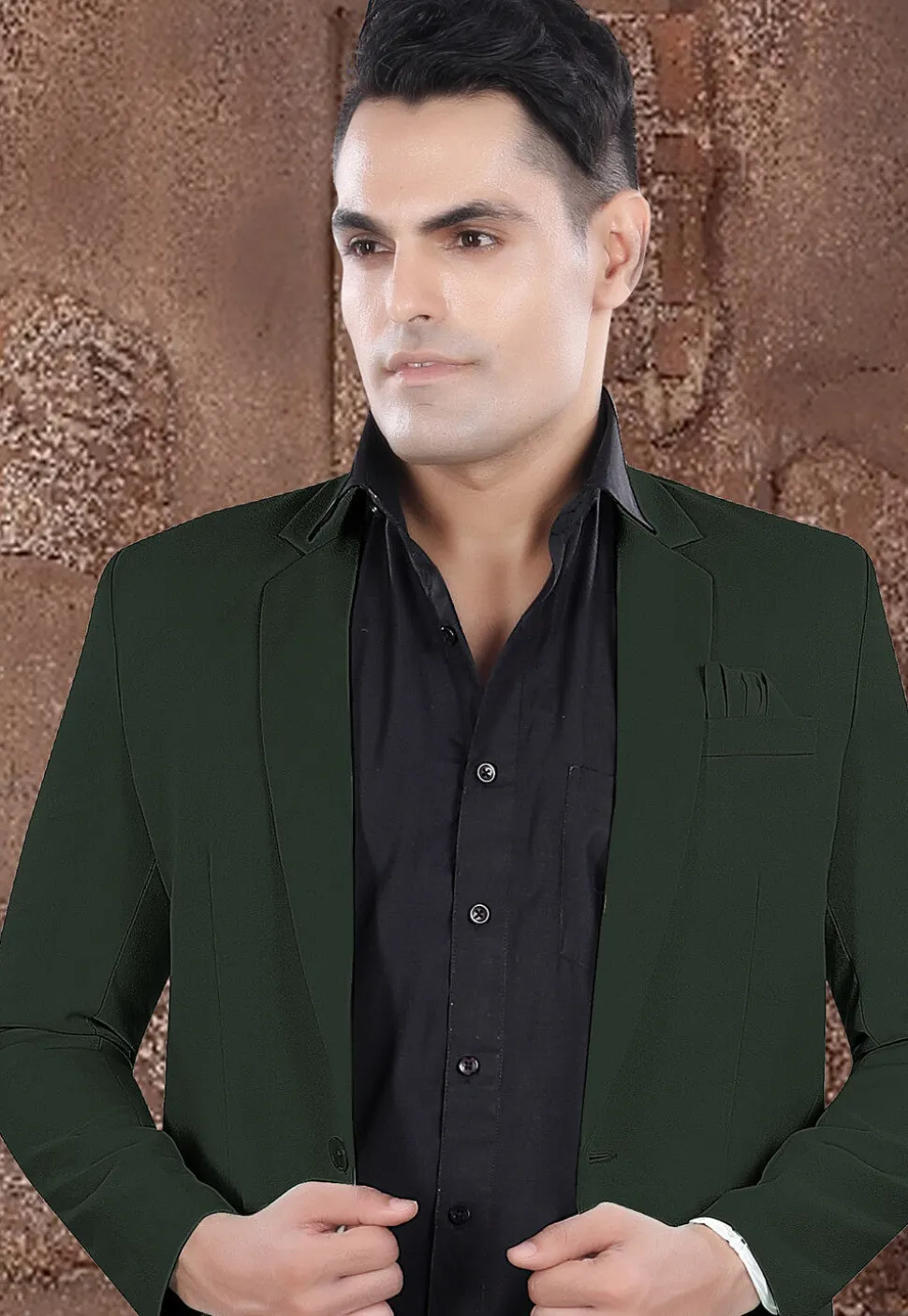 Solid Color Viscose Silk Blazer in Dark Green