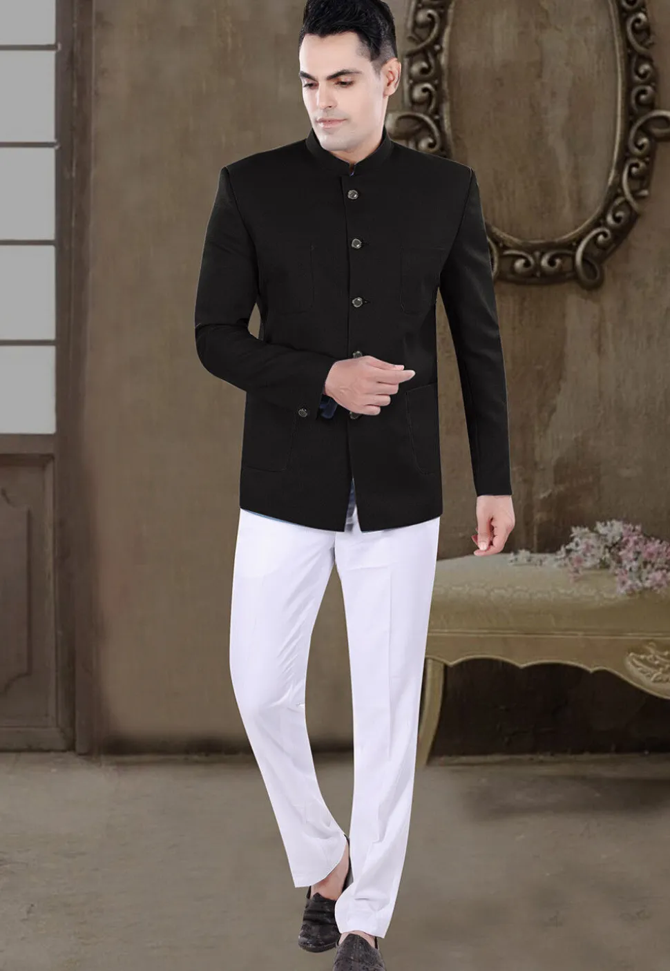 Solid Color Viscose Silk Jodhpuri Suit in Black