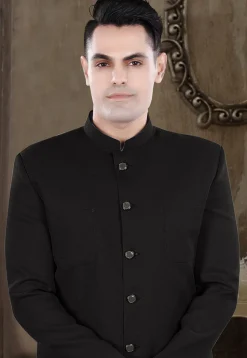 Solid Color Viscose Silk Jodhpuri Suit in Black