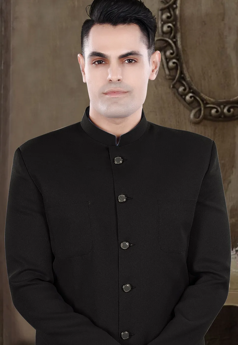 Solid Color Viscose Silk Jodhpuri Suit in Black
