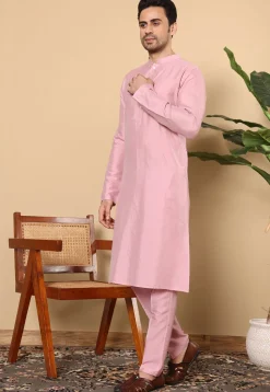 Solid Color Viscose Silk Kurta Set in Pink