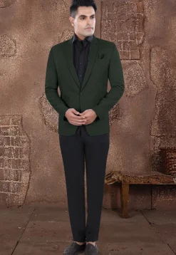 Solid Color Viscose Silk Blazer in Dark Green